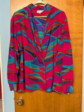 TanJay Colorblock Blouse - Magenta Teal Navy Size 22W